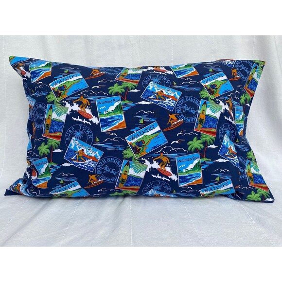 North Shore Aloha Print Pillowcase | Postcard & Surfing Pattern - Picture 1 of 4